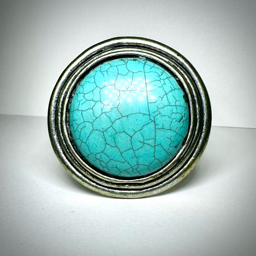 Faux Turquoise + Silver Cuff Statement Bracelet - image 3